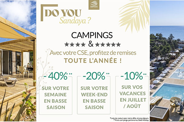 Sandaya - Jusqu'à 20 % de remise sur votre séjour en France ou à l'étranger